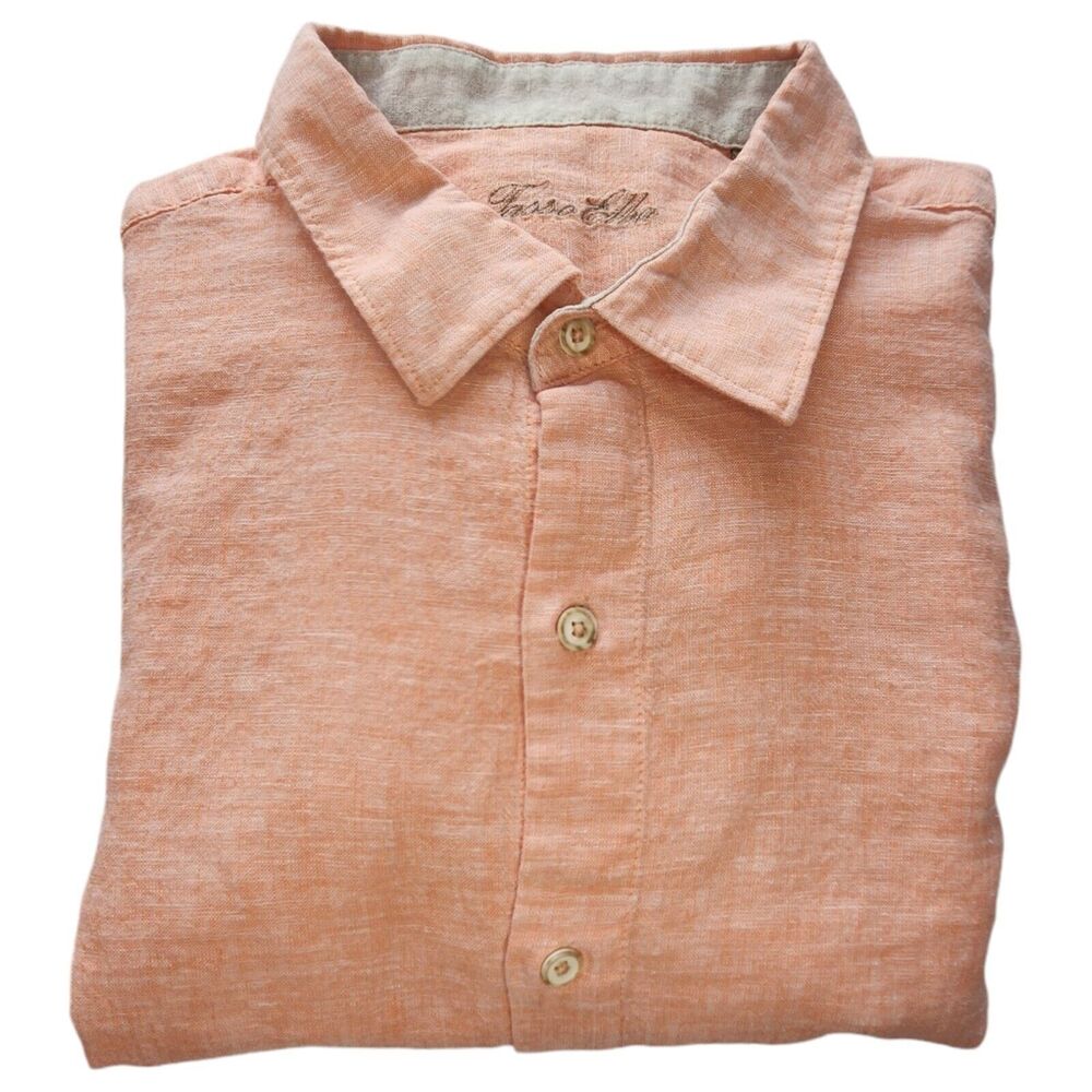 Tasso Elba Mens Size XL Orange Linen Blend Button Down Shirt Long Sleeve Island